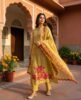 Mustard Yellow Stitched Suit Set with Red Floral Embroidery – Kurta, Dupatta & Bottom (3 Pc Set)
