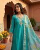 Turquoise Blue Stitched Suit Set with Embroidered Kurta & Floral Dupatta – Kurta, Dupatta & Bottom (3 Pc Set)