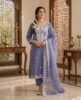 Steel Blue Stitched Suit Set with White Embroidery – Kurta, Dupatta & Bottom (3 Pc Set)