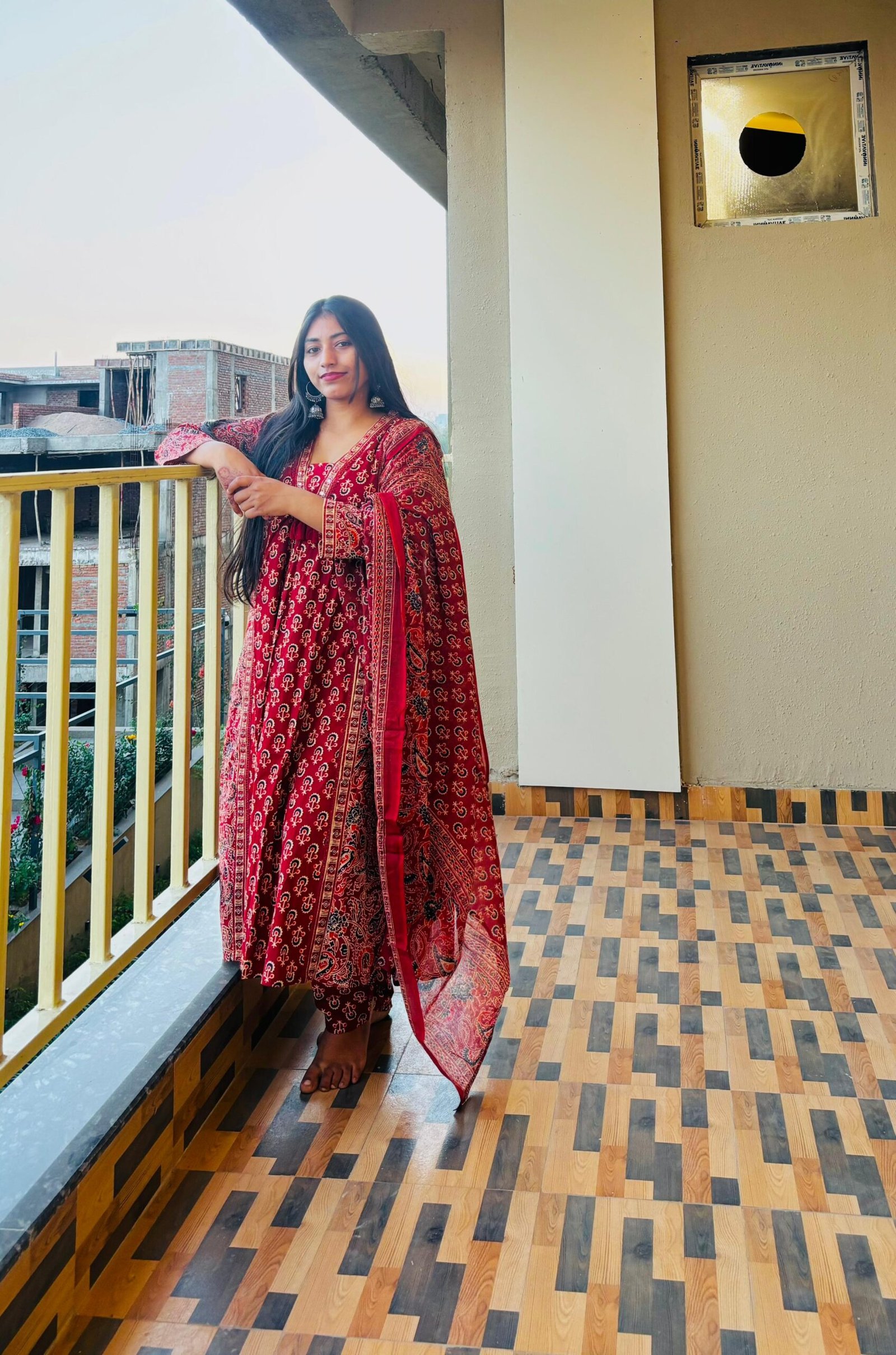 Elegant Red Ethnic Printed Suit Set with Dupatta
