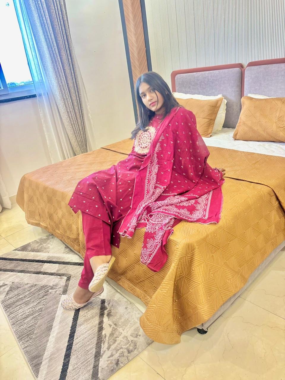 Pure Cotton Lace Work 3-Piece Suit Set with Dupatta