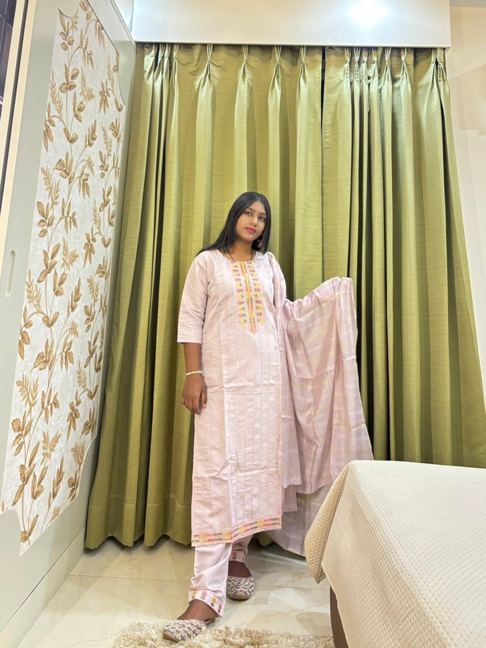 Pure Chanderi Cotton Suit Set with Dupatta