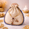 Elegant Ivory Potli Bag with Pearl Handle & Multicolor Tassels