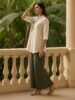 Off-White & Olive Green Embroidered Indo-Western Khadi Cord Set
