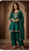 Royal Indigo Silk Embroidered Peplum Kurti with Farsi Salwar & Dupatta Set